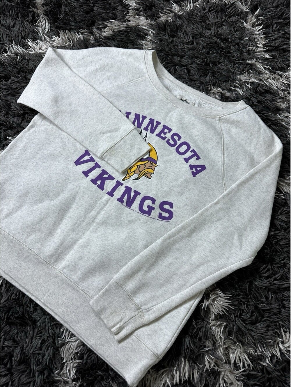 NFL Team Apparel Minnesota Vikings Sweatshirt Womens Large Grey Raglan Pullover